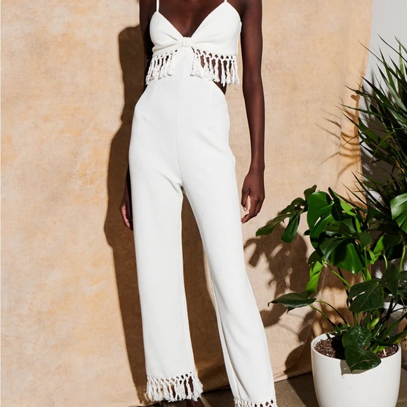 SAYLOR Pants - SAYLOR STERLING FRINGE RIB KNIT JUMPSUIT